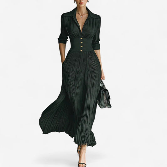 Women's Pleated Maxi Dress – Black