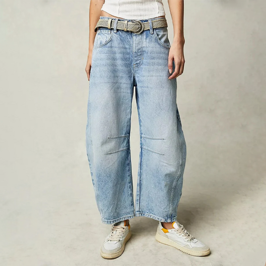 Women's Barrel Leg High Waist Jeans – Light Blue