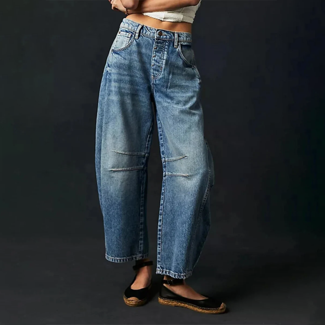 Women's Barrel Leg High Waist Jeans – Dark Blue