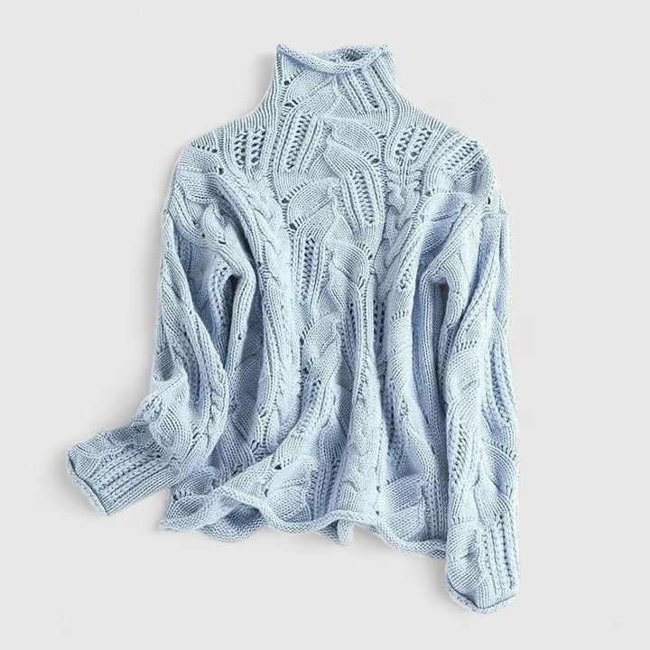 Women's Mock Neck Long Sleeve Sweater – Blue