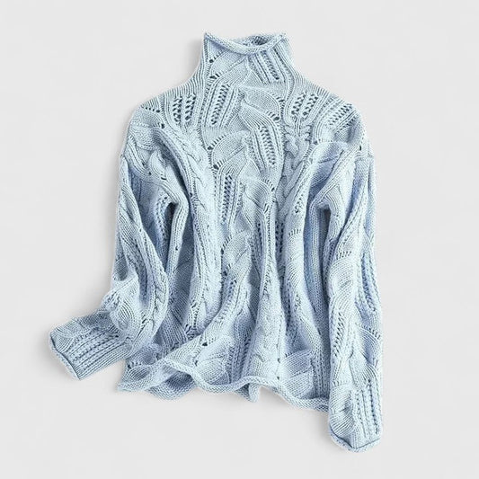 Women's Mock Neck Long Sleeve Sweater – Blue