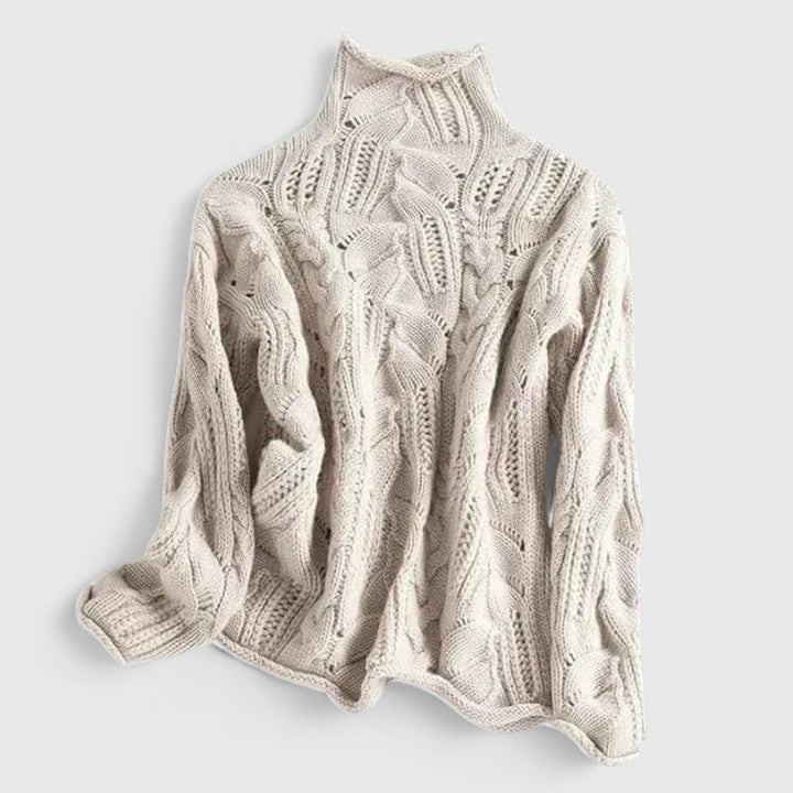 Women's Mock Neck Long Sleeve Sweater – Beige