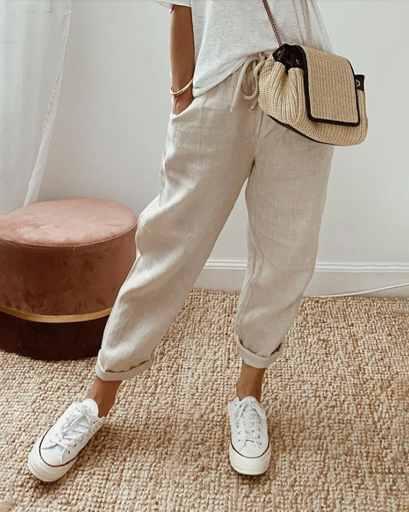 Women's Wide Leg High Waist Pants – Beige