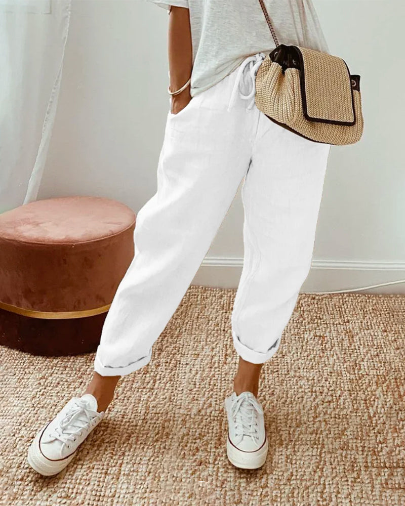 Women's Wide Leg High Waist Pants – White