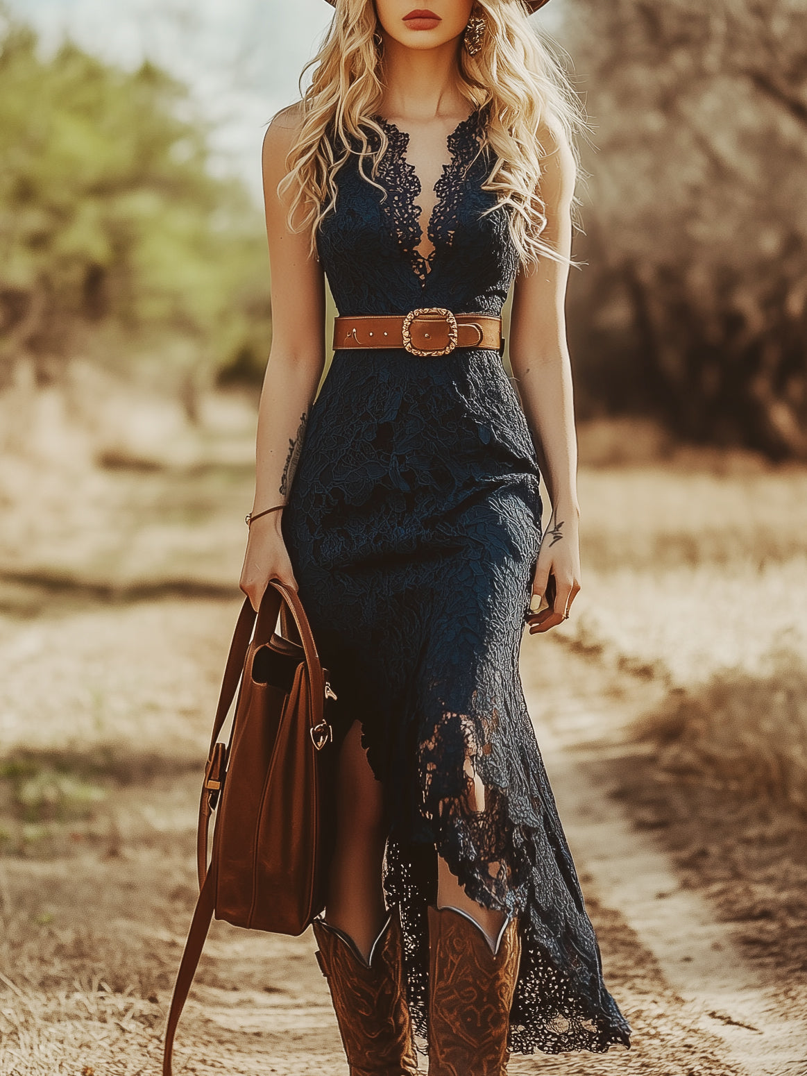 Women's V Neck Midi Dress