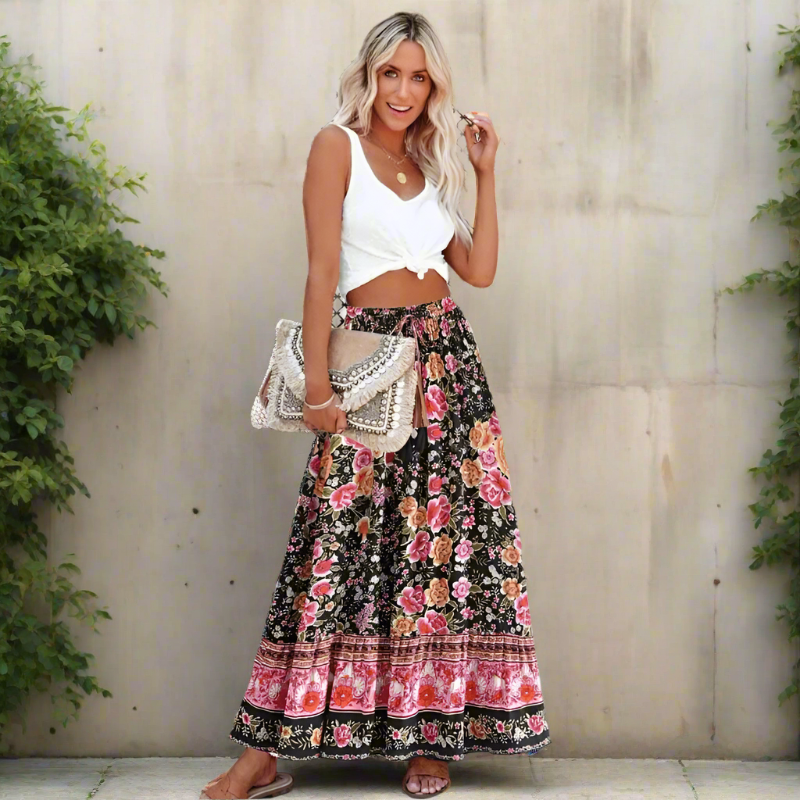 Amelia | Bohemian Floral Maxi Skirt