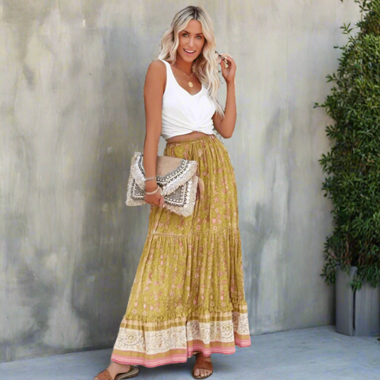 Sophia | Boho Floral Maxi Skirt