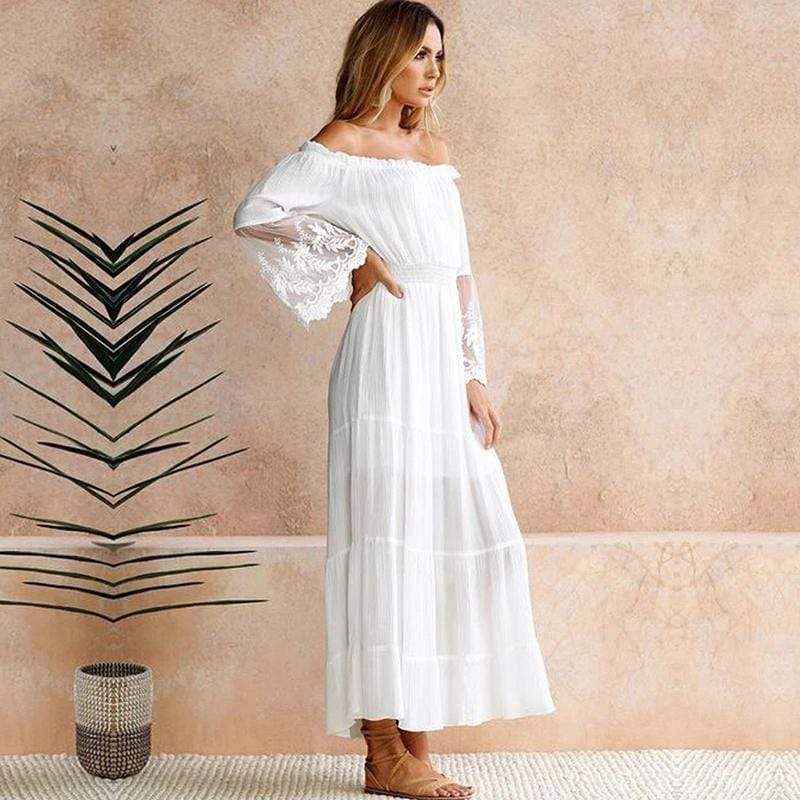 Ashley | Boho Lace White Maxi Dress