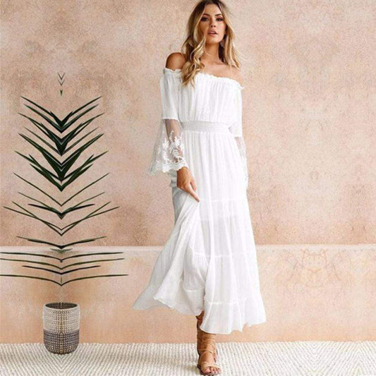 Ashley | Boho Lace White Maxi Dress