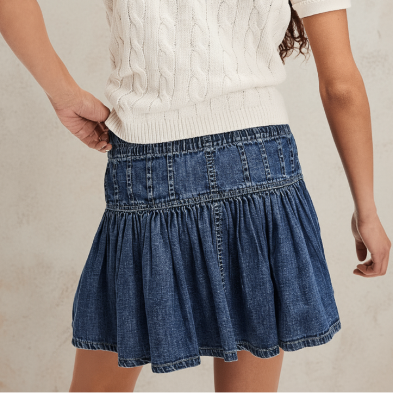 Madison | Pleated Denim Maxi Skirt