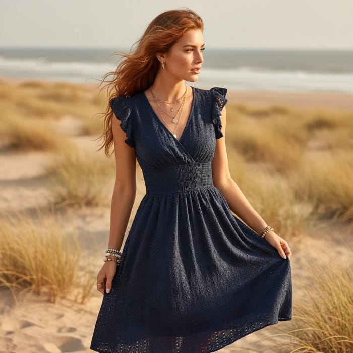 Women's Midi Dress – Navy Blue