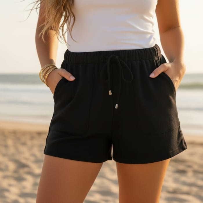 Women's High Waist Drawstring Shorts – Black