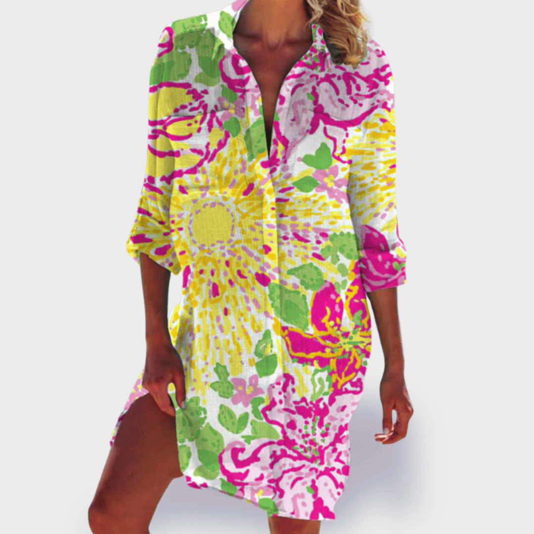 Women's V Neck Mini Dress – Yellow