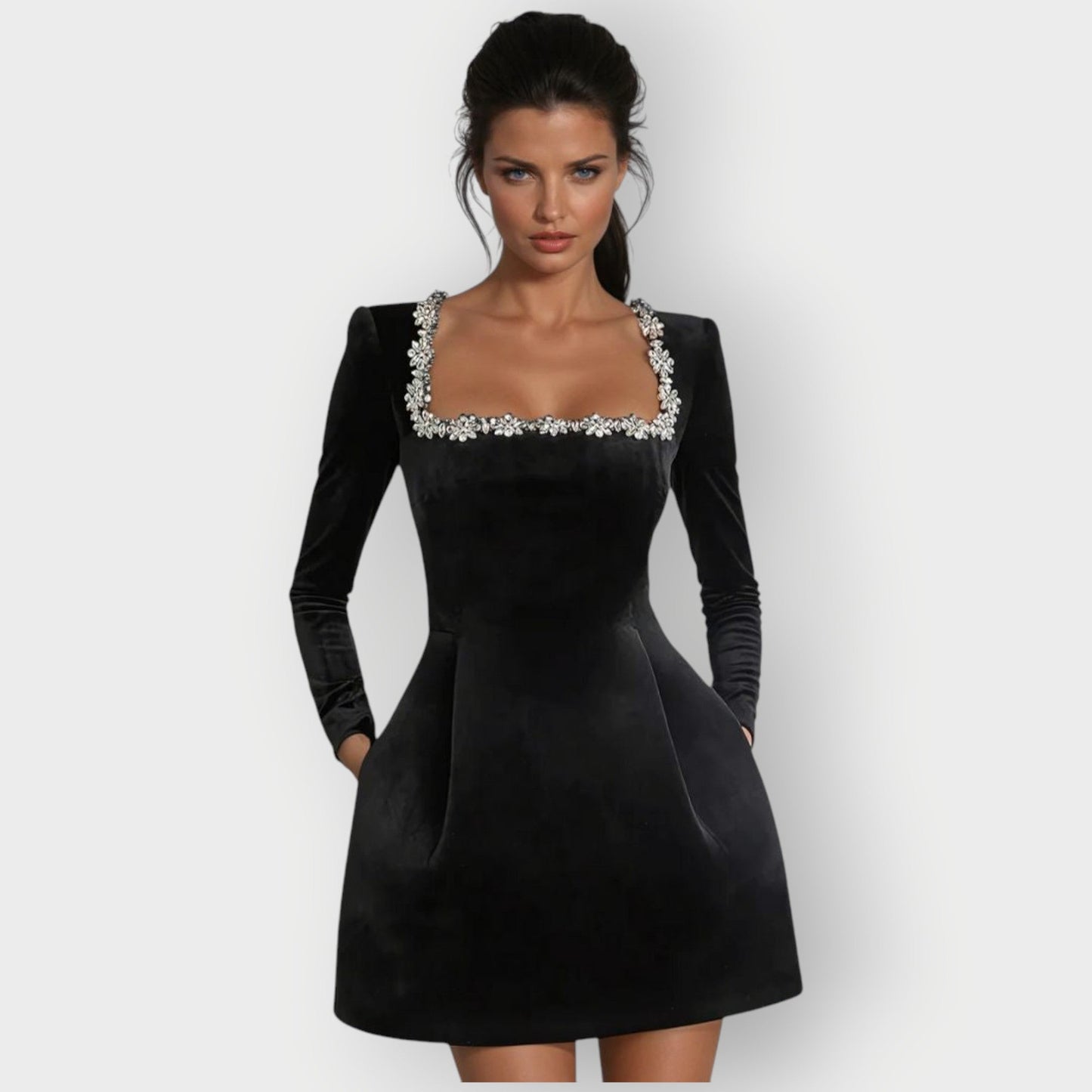 Women's Square Neck Mini Dress – Black