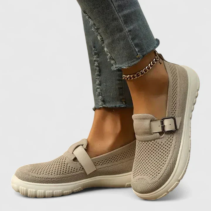 Women's Slip On Buckle Sneakers – Beige
