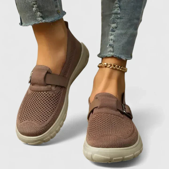 Women's Slip On Buckle Sneakers – Brown