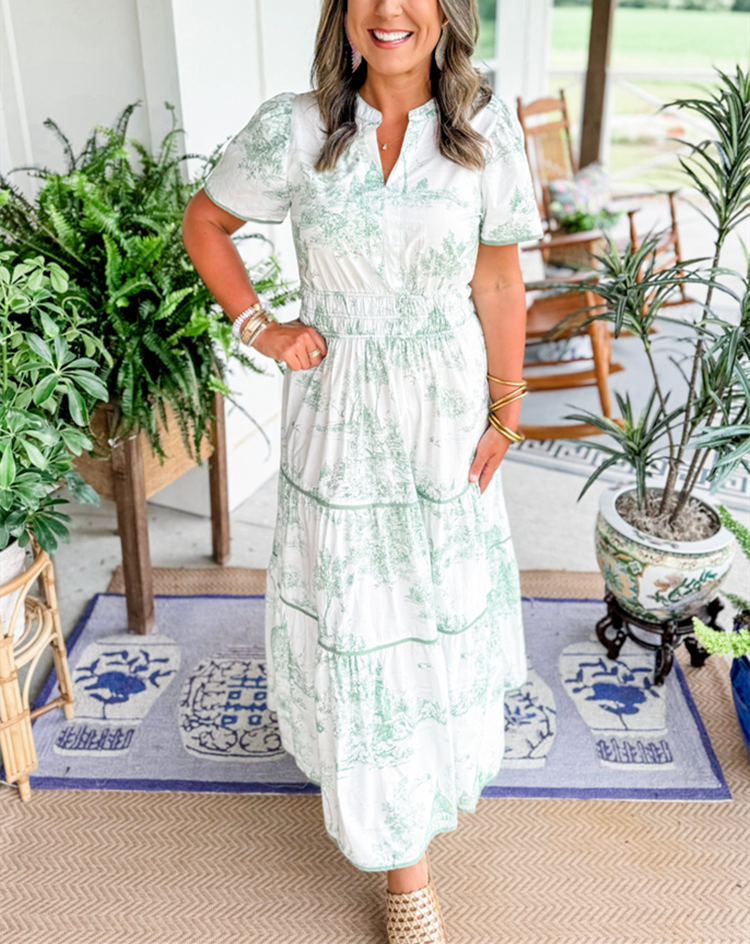 Women's Tiered Maxi Dress – Green
