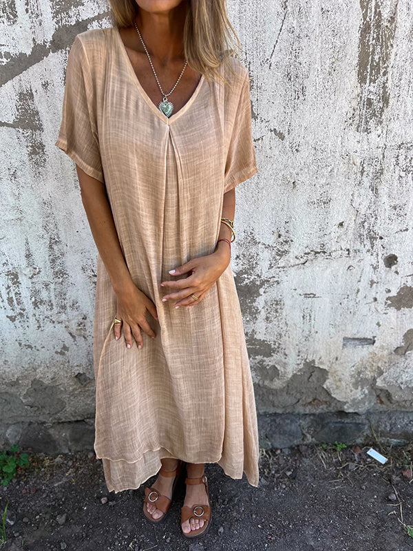 Women's V Neck Maxi Dress – Apricot