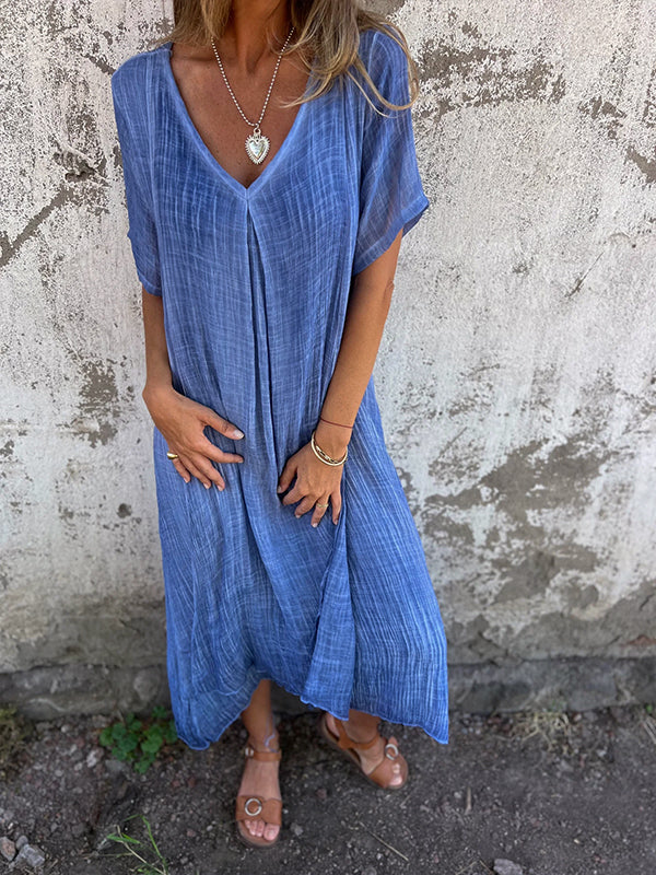 Women's V Neck Maxi Dress – Blue