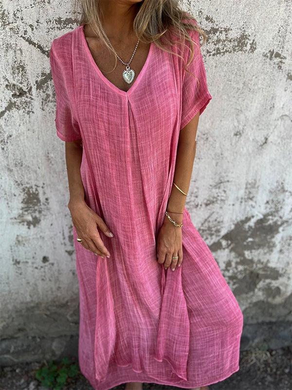 Women's V Neck Maxi Dress – Pink