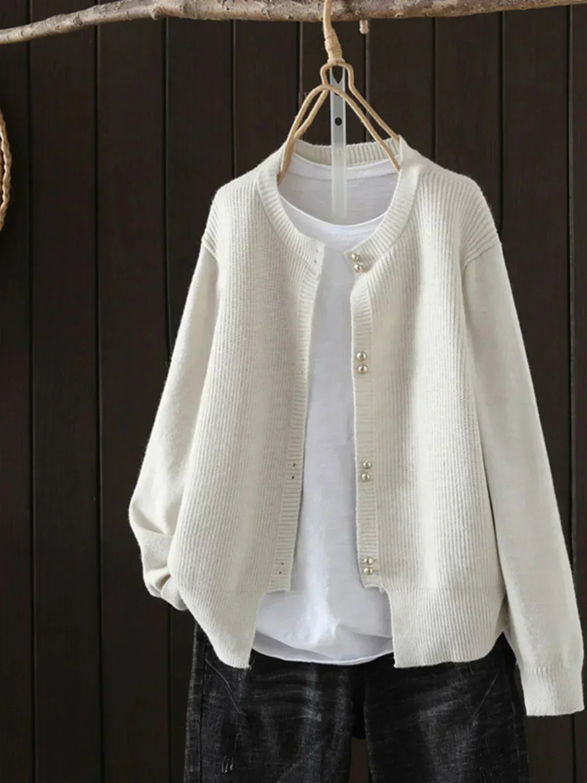 Women's Long Sleeve Cardigan – White
