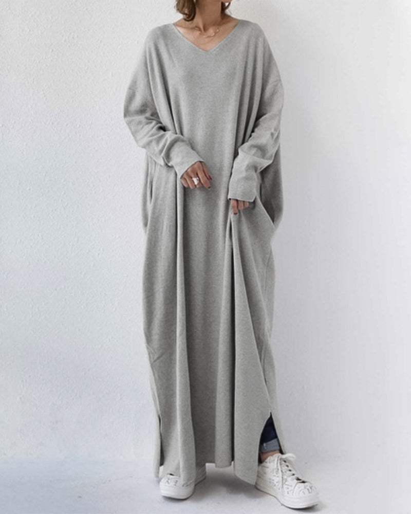Women's V Neck Maxi Dress – Grey