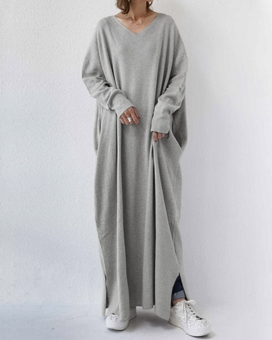 Women's V Neck Maxi Dress – Grey