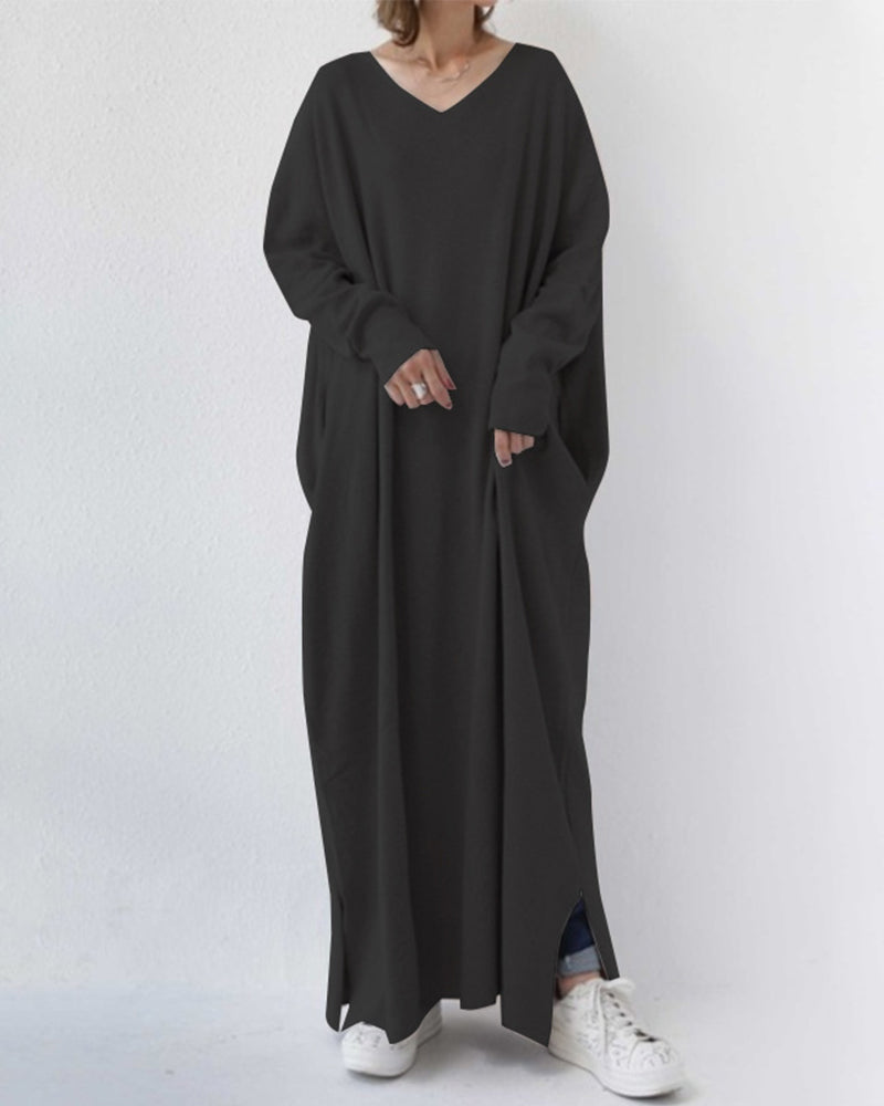 Women's V Neck Maxi Dress – Black