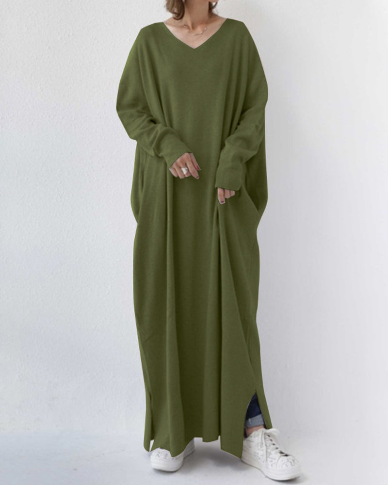 Women's V Neck Maxi Dress – Dark Green
