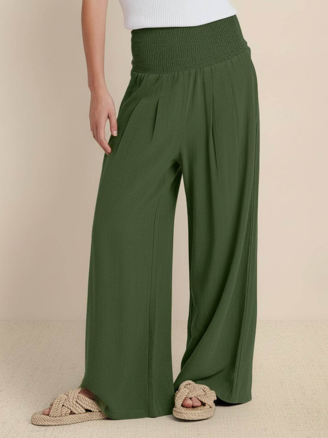 Women's Wide Leg Pants – Army Green