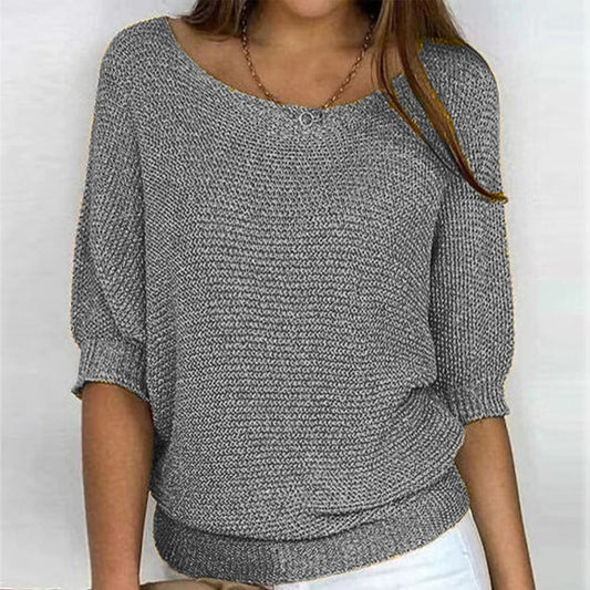 Women's V Neck Long Sleeve Sweater – Grey