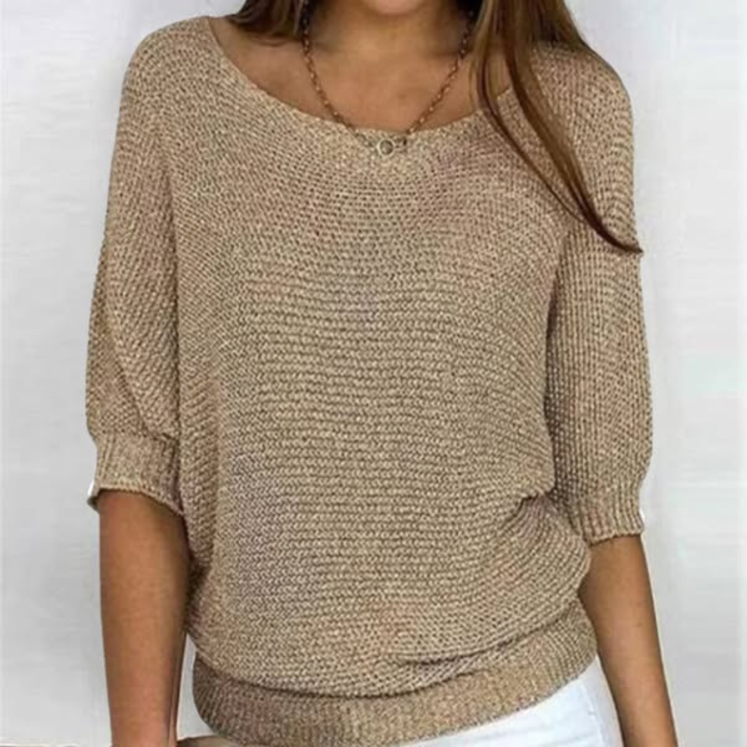 Women's V Neck Long Sleeve Sweater – Beige