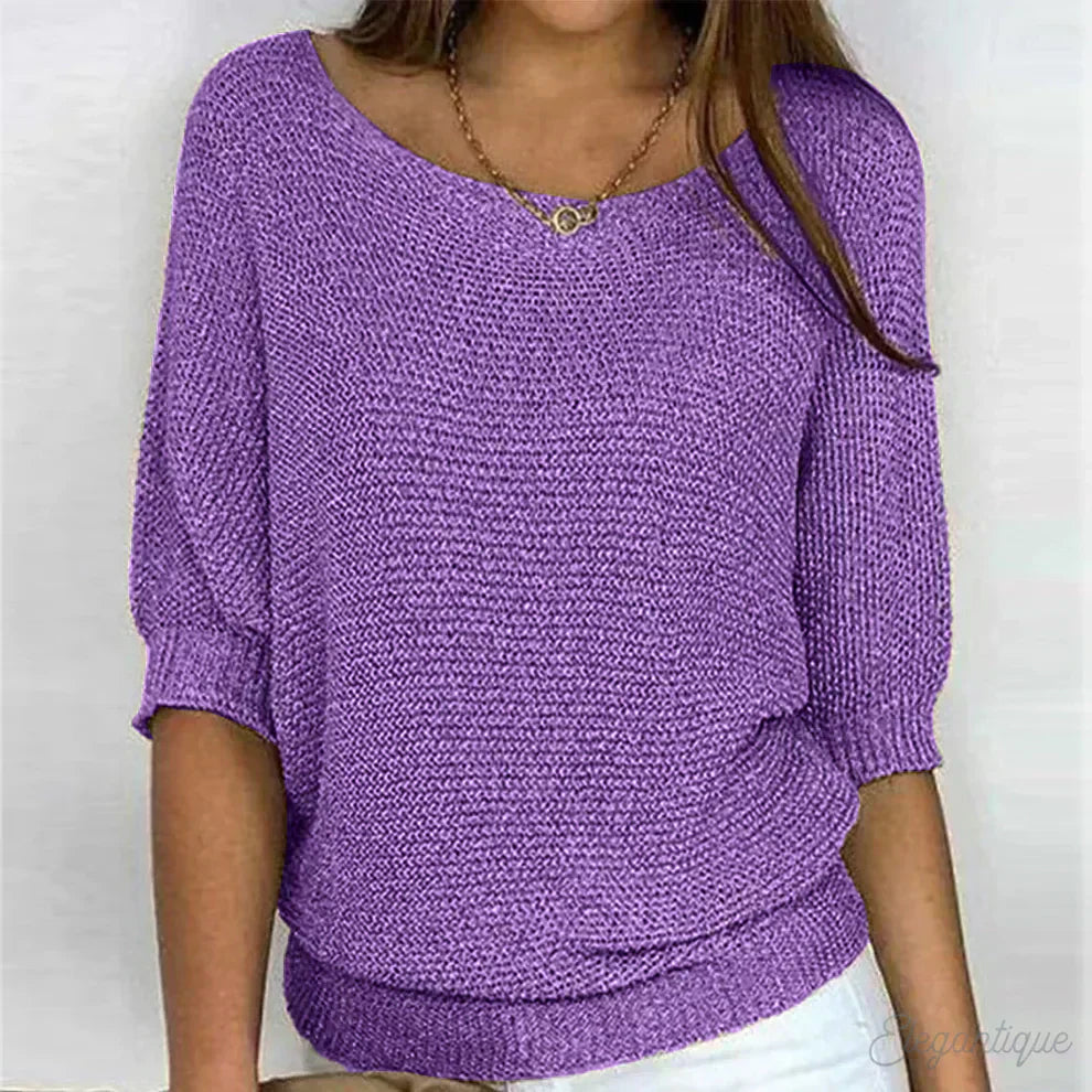 Women's V Neck Long Sleeve Sweater – Purple