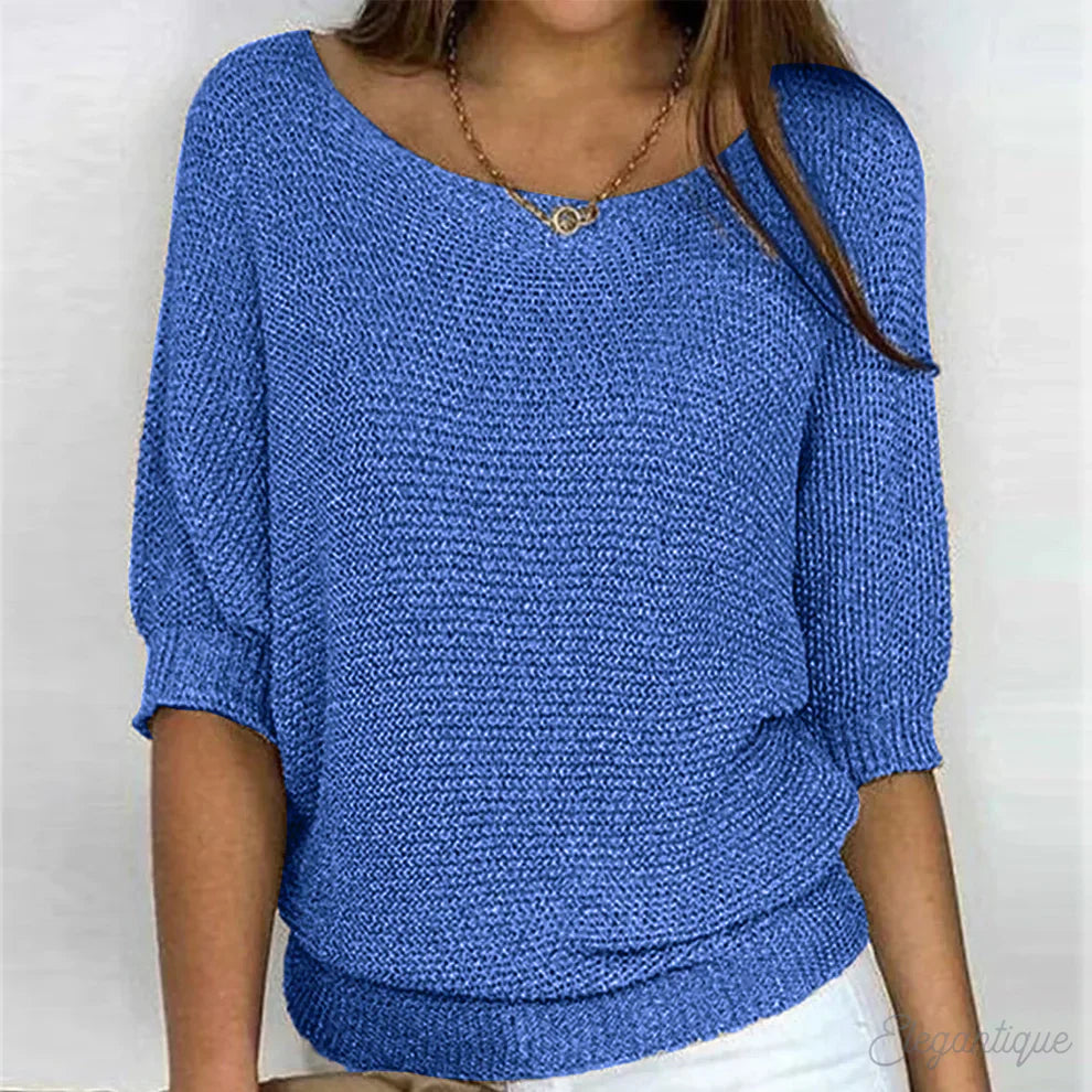 Women's V Neck Long Sleeve Sweater – Blue
