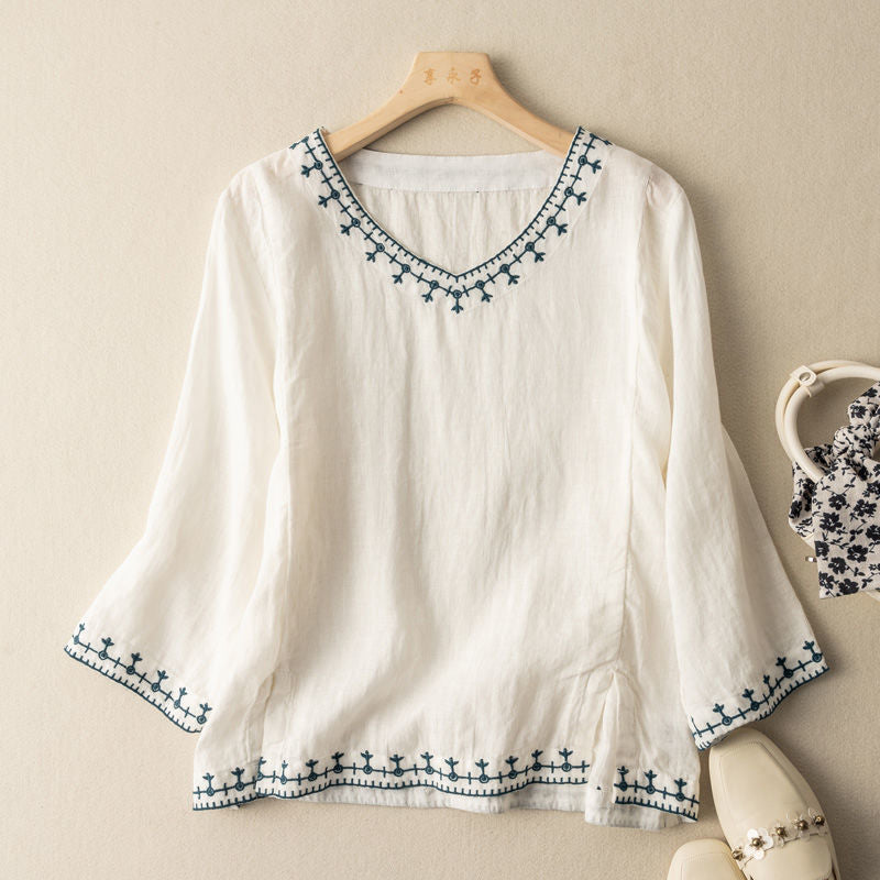 Women's V Neck Blouse – White