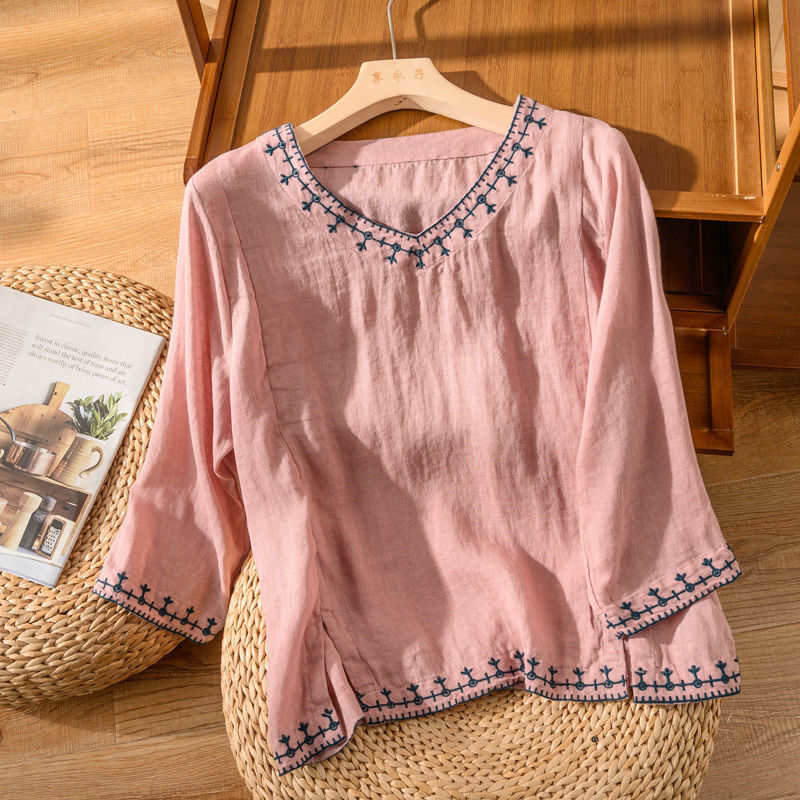 Women's V Neck Blouse – Pink