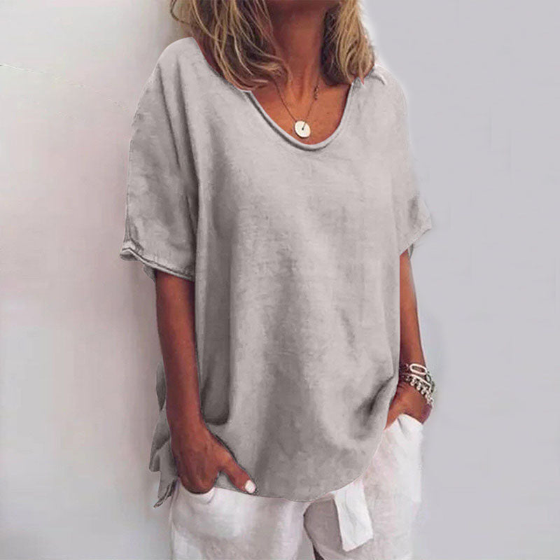 Women's V Neck Short Sleeve Blouse – Light Grey