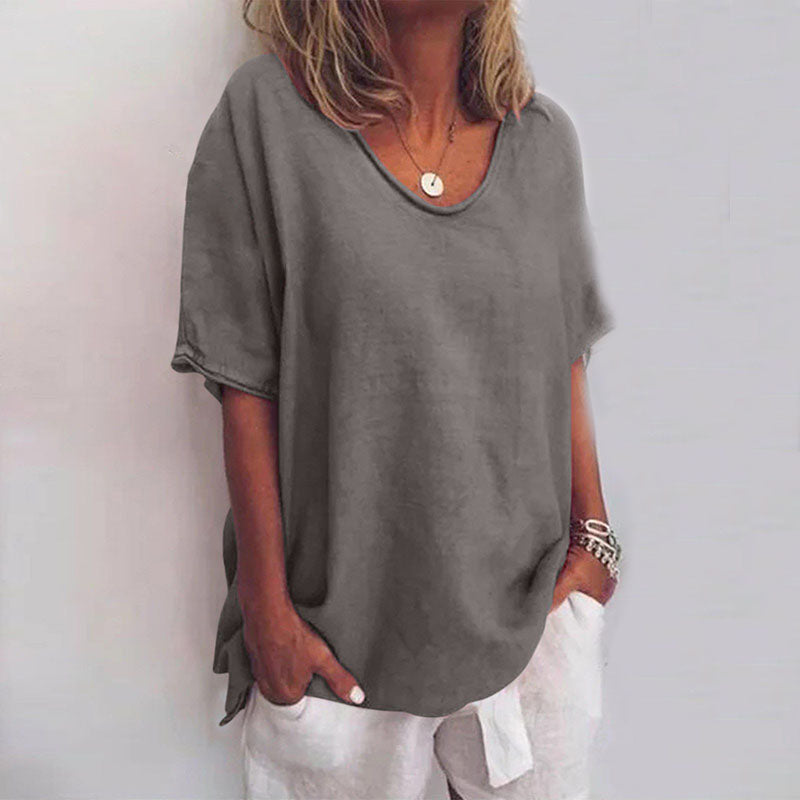Women's V Neck Short Sleeve Blouse – Grey