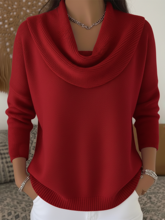 Women's Cowl Neck Long Sleeve Sweater – Red