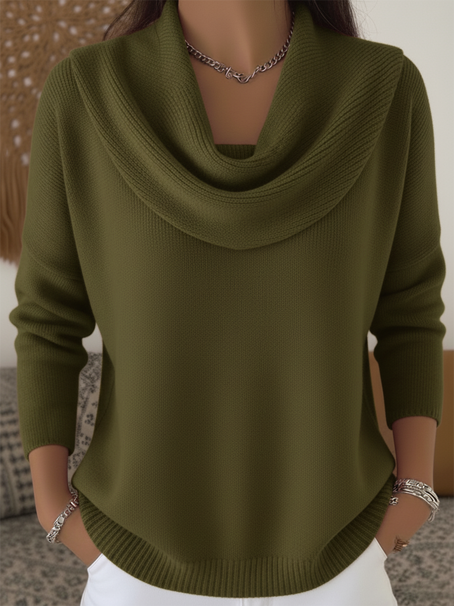 Women's Cowl Neck Long Sleeve Sweater – Green