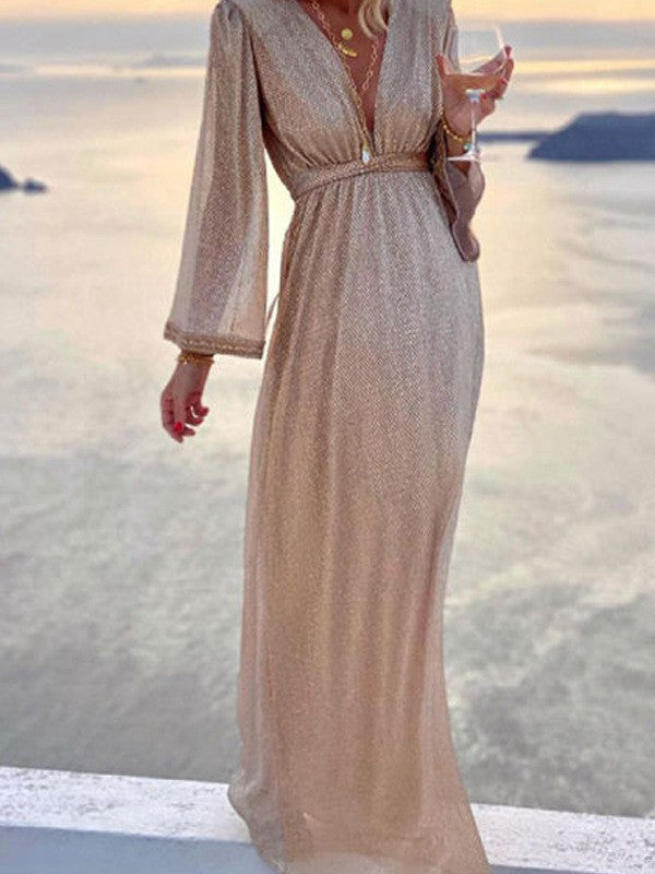 Women's V Neck Maxi Dress