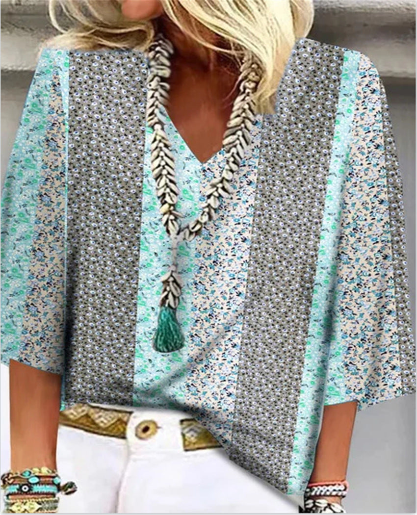 Women's V Neck Blouse – Blue