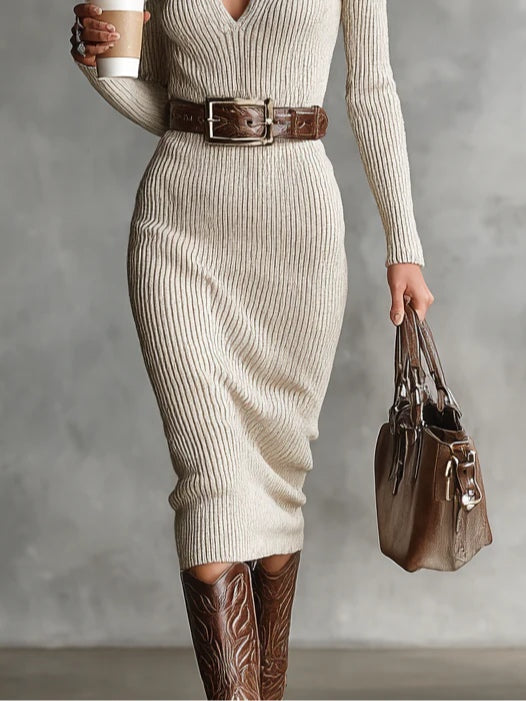 Women's V Neck Midi Dress