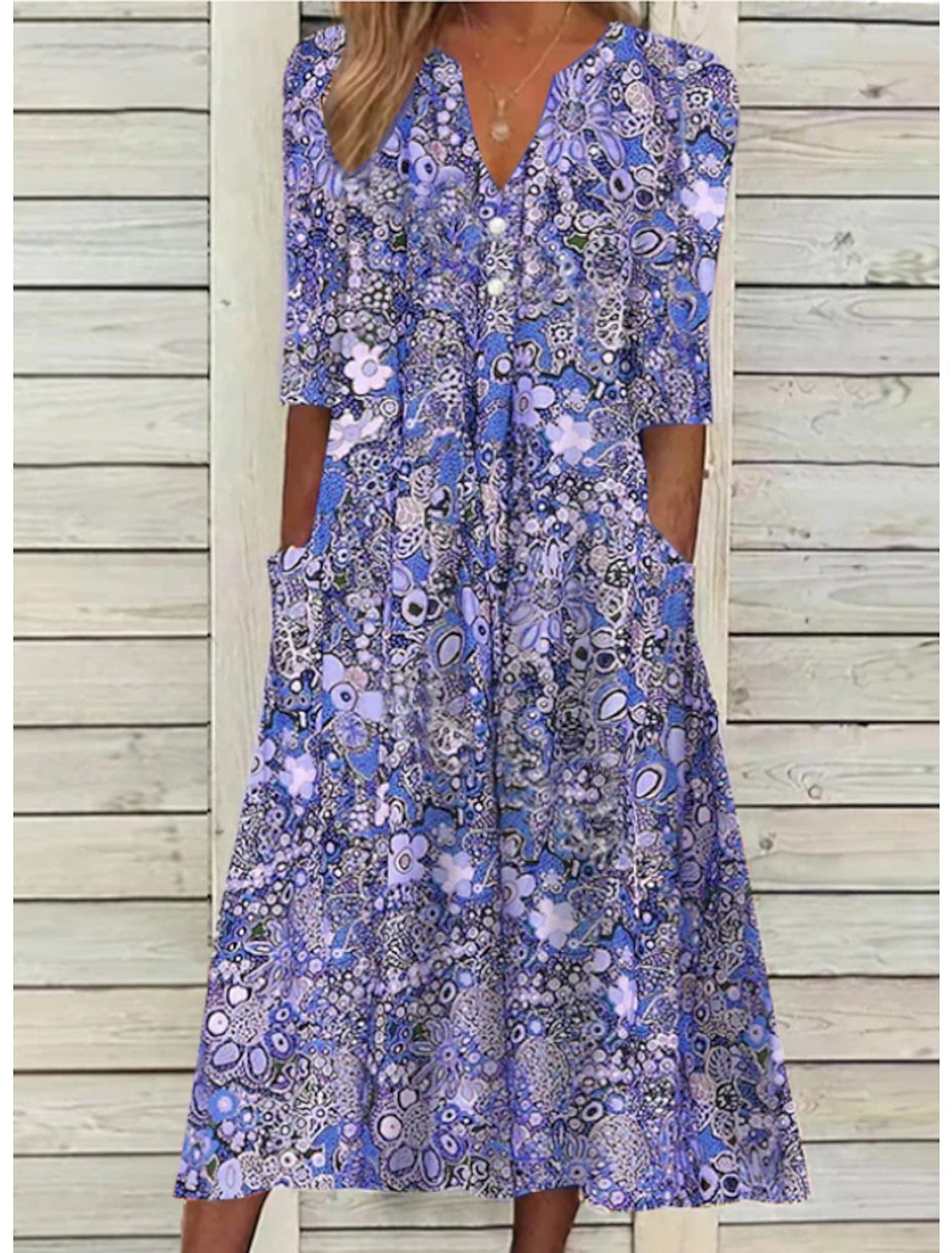 Women's V Neck Midi Dress – Purple
