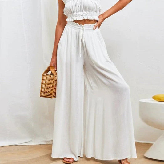 Women's Wide Leg High Waist Pants – White