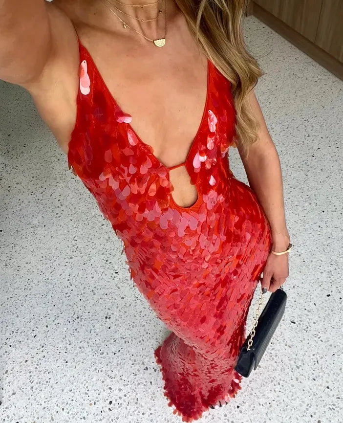 Women's V Neck Maxi Dress