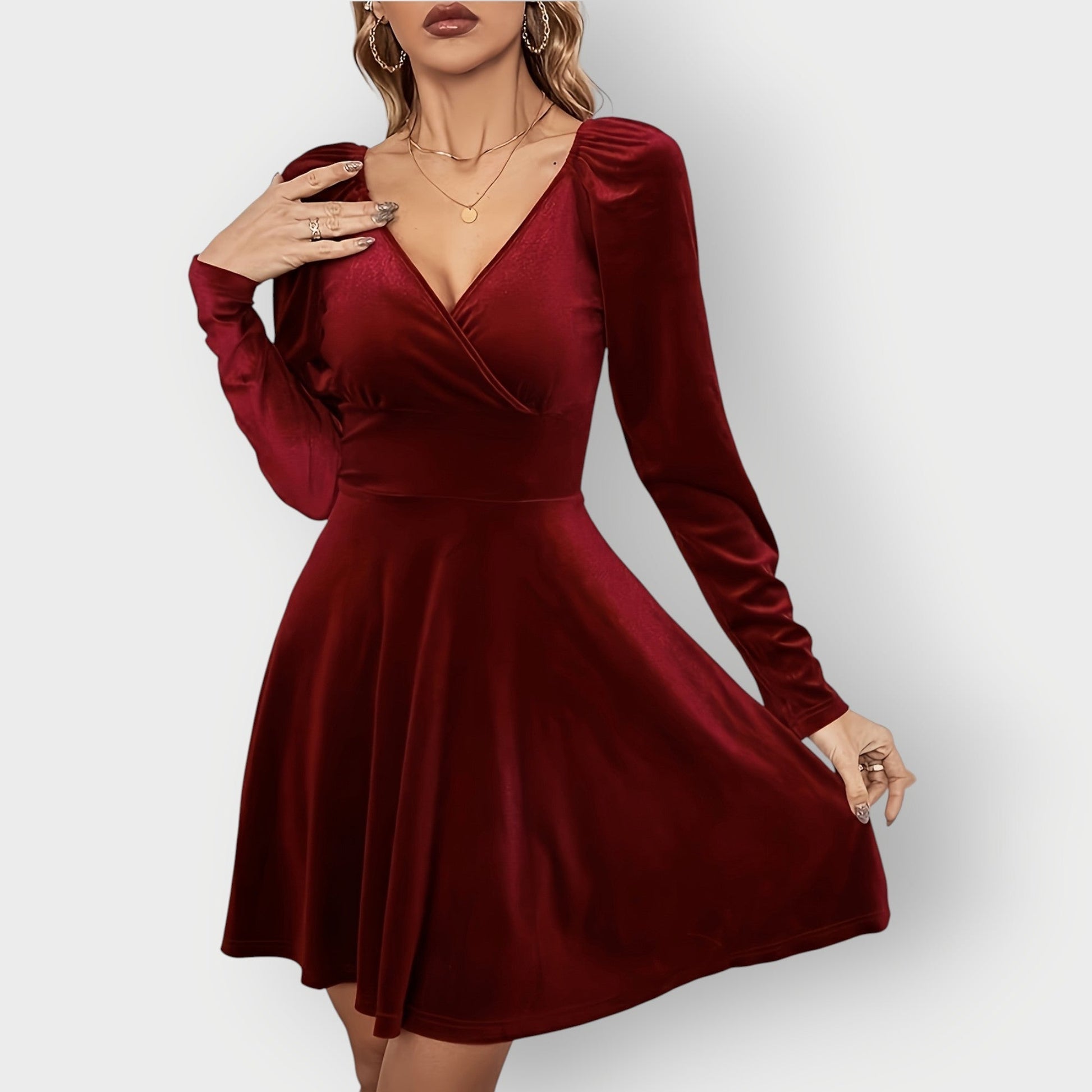Women's V Neck Mini Dress – Red