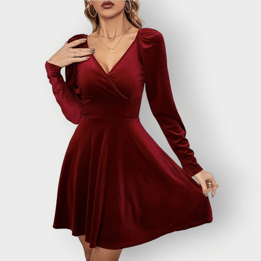 Women's V Neck Mini Dress – Red