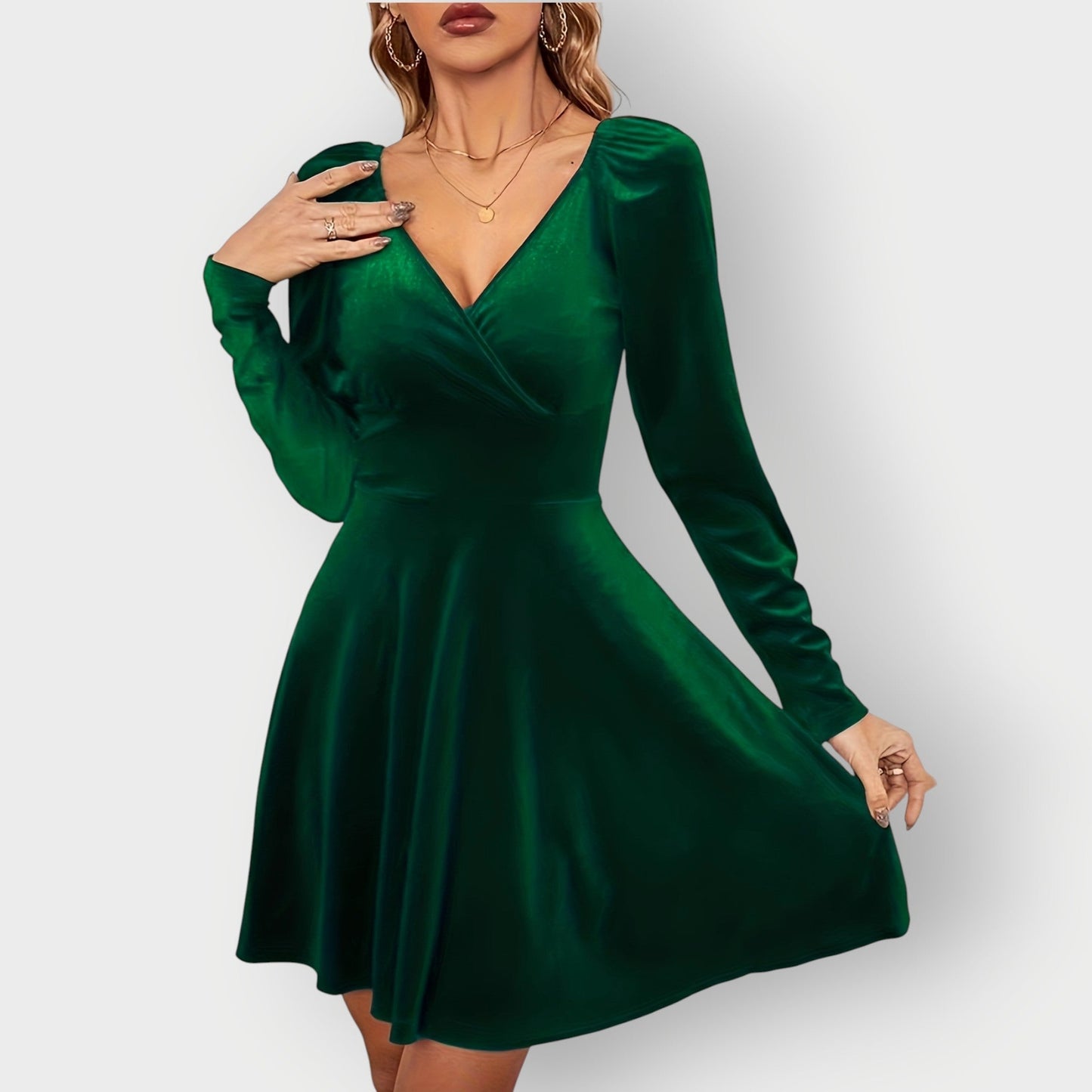 Women's V Neck Mini Dress – Green