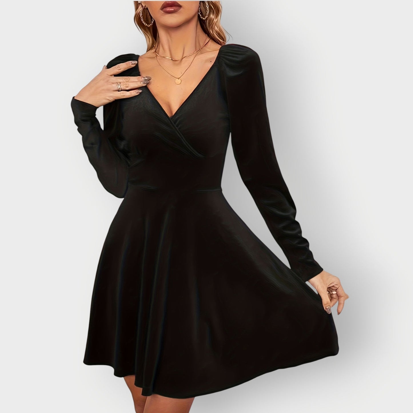 Women's V Neck Mini Dress – Black